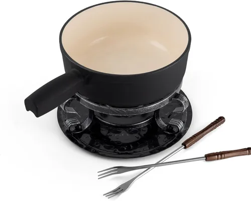 Swissmar Lugano - Juego de fondue de queso de hierro fundido, 9 piezas, 2 cuartos de galón / 2 litros, ideal para derretir queso, chocolates,