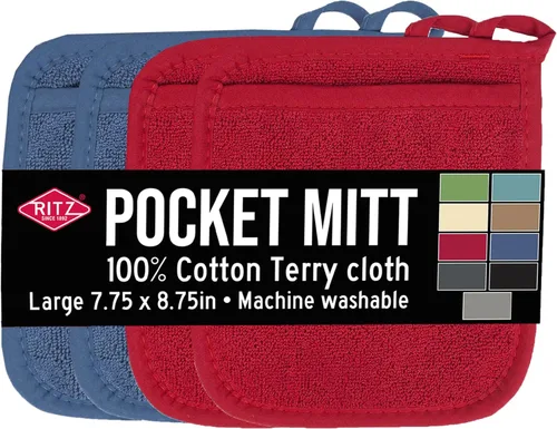 Vista 21 de RITZ Terry Pocket Mitt & Hot Pad: Unparalleled Heat Resistant, Durable 100% Cotton – Ergonomically Designed for Optimal Grip – Easy-Care Machine