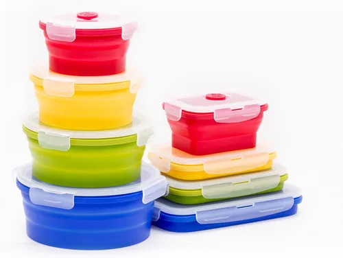 Vista 8 de Juego de recipientes de almacenamiento de alimentos de silicona plegable (Azul)