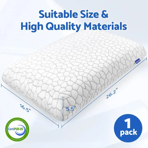 Vista 2 de Almohadas de espuma viscoelástica para dormir, almohada de cama con funda extraíble y lavable a máquina, almohada de cama para dormir de lado