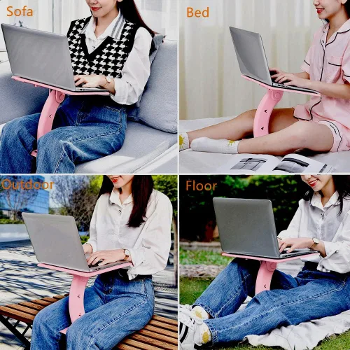 Vista 4 de Escritorio portátil para computadora portátil, bandeja de regazo para computadora portátil, mesa para comer, escribir, soporte ajustable