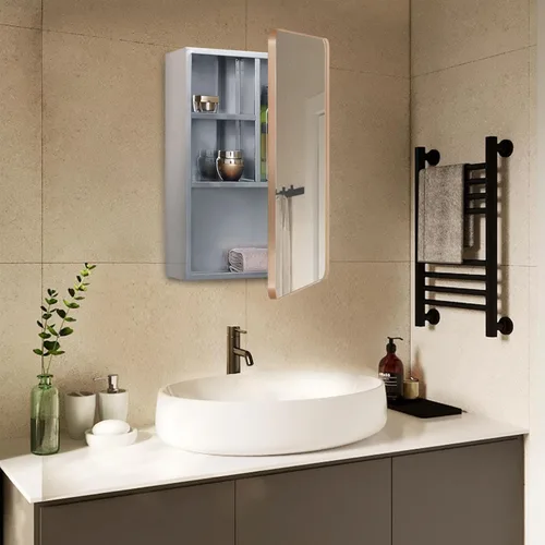 Vista 7 de Fundin Armario de acero inoxidable con espejo de medicina para baño con puerta enmarcada negro mate, estantes múltiples, 15 x 21 pulgadas
