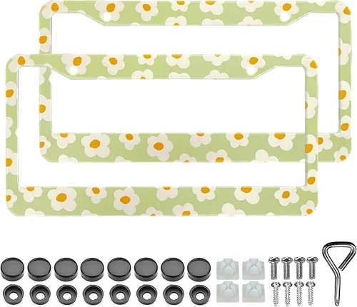 Vista 18 de LIN KANG Hermoso Marco de Matrícula de Flor de Cerezo - 2 PCS Portamatrícula de Flores Florales Cubierta Accesorios Universales de Automóvil