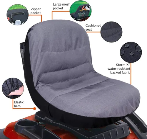 Vista 6 de Funda universal para asiento de cortacésped, compatible con John Deere, Craftsman, Cub Cadet, Kubota, funda de asiento impermeable para respaldos