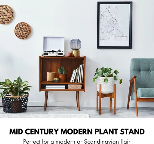 Vista 2 de Fox & Fern - Soporte moderno de medio siglo para maceta, sin maceta de cerámica blanca