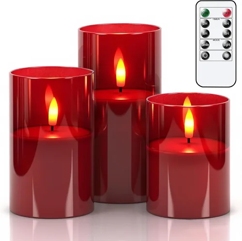 Vista 8 de GenSwin - Velas de cristal sin llama con control remoto que funcionan con batería, velas LED que parpadean de cera real y mecha 3D