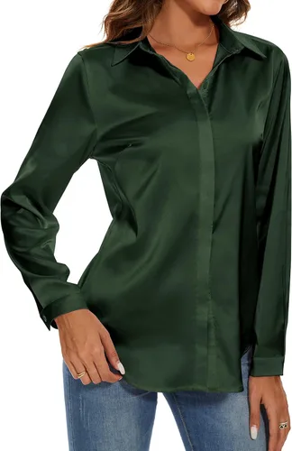 Vista 2 de Blusa de seda de manga larga para mujer, informal, para oficina, trabajo