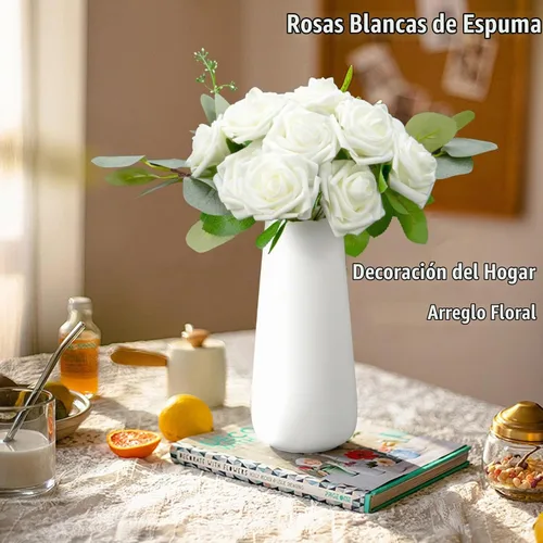 Vista 2 de Cliselda - 100 rosas artificiales de espuma falsa color blanco marfil con tallos