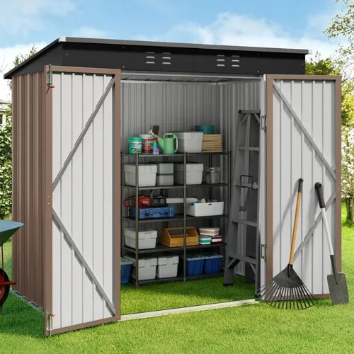 Vista 12 de Gizoon Cobertizo de almacenamiento al aire libre de 5' x 3' con puerta con cerradura única, cobertizo de metal galvanizado con ventilación de aire