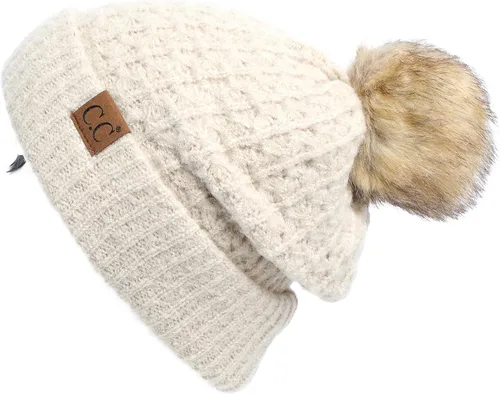 Vista 26 de Gorro unisex liso con pompón y ribete (HAT-43) de C.C Hatsandscarf Exclusives Marfil