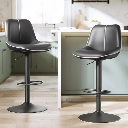 Vista 15 de VASAGLE Taburetes de bar, juego de 2 sillas de bar giratorias, altura ajustable, colcha, taburetes de cocina de cuero sintético con respaldo