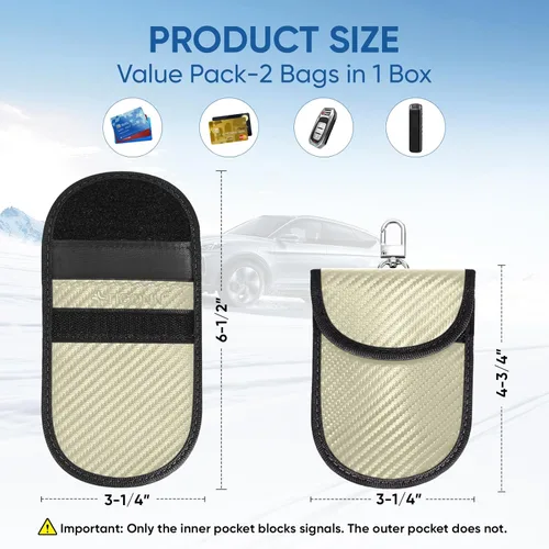 Vista 5 de TICONN Paquete de 2 Bolsas Faraday para Llavero, Protector de Jaula Faraday de 3.25"X4.75", Bloqueo de Señal RFID para Automóvil, Bolsa Antirrobo