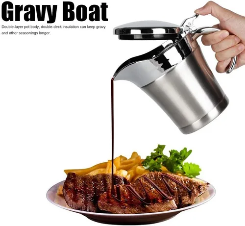 Vista 2 de LIZEALUCKY 304 acero inoxidable doble aislamiento salsa olla salsa barco servicio olla utensilios de cocina 15.2 fl oz condimento olla conjunto