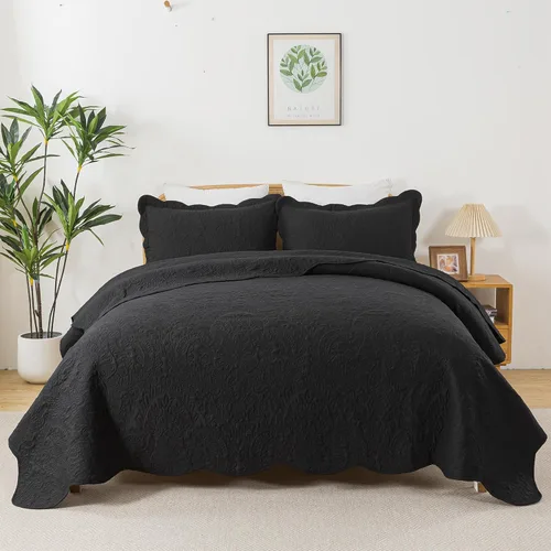 Vista 36 de HoneiLife - Colcha bordada tamaño King - Juego de edredón de microfibra de 3 piezas, colchas ligeras, cubrecamas reversibles, funda de cama retro