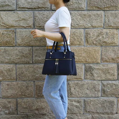 Vista 2 de Bolsa de hombro, bolsa con cremallera, bolsa de mano, bolsa cruzada de piel, con bolsillos, para mujer