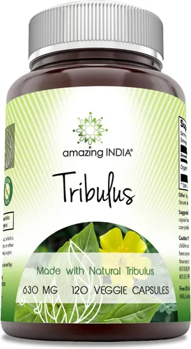 Amazing India Tribulus Suplemento de 630 mg | 120 cápsulas vegetales | Sin OMG | Sin gluten | Fabricado en Estados Unidos