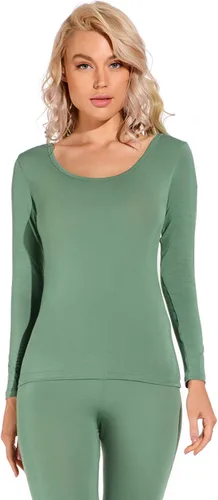 Vista 5 de Liang Rou Camisa de ropa interior térmica modal ultrafina de manga larga con cuello redondo para mujer