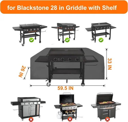 Vista 2 de Cubierta de parrilla 600D resistente para parrilla de 28 pulgadas con doble estante y capucha, cubierta de parrilla Blackstone de 28 pulgadas