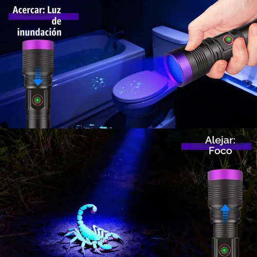 Vista 10 de 365nm linterna UV recargable negro luz linterna foco ajustable