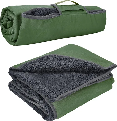 Vista 13 de Tirrinia Manta impermeable para exteriores con forro sherpa, resistente al viento, triple capa, cálida y cómoda, plegable para camping, estadio