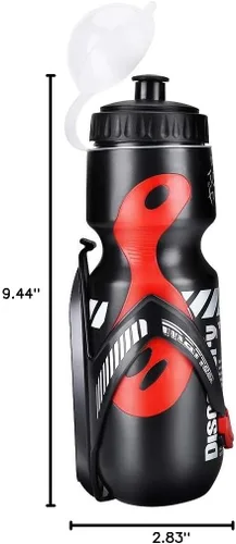Vista 8 de Botella de agua, botella de agua deportiva de 22.0 fl oz con soporte de jaula para bicicletas de montaña de ciclismo (negro)