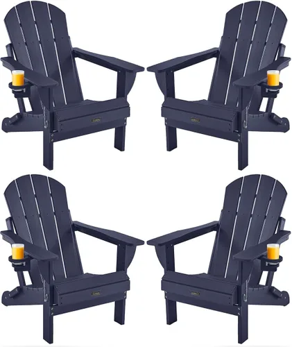 Vista 19 de Ciokea Silla Adirondack plegable con textura de madera, silla Adirondack para patio, resistente a la intemperie, silla de plástico para hoguera
