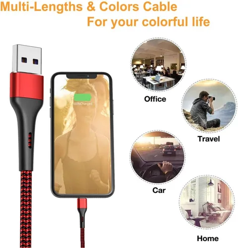 Vista 7 de Durcord Cargador para iPhone de 6 pies/6/3/1.5, cable Lightning de carga rápida, cable trenzado de nailon compatible con iPhone 14/13/12/11 Pro