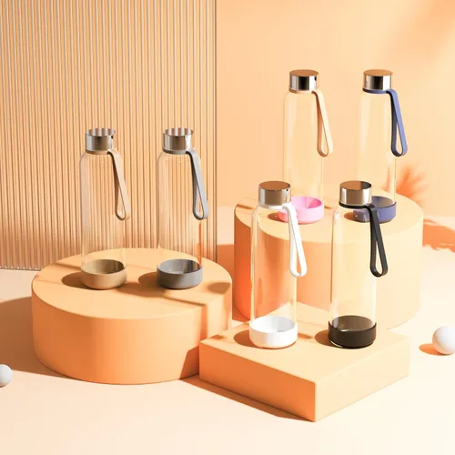 Vista 8 de Sursip Botellas de agua de vidrio de 18 onzas con tapas, botellas de jugo, botella de jugo de vidrio transparente para exprimir, botellas de jugo