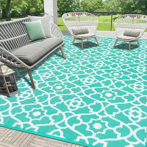 Vista 20 de HEBE Alfombra de exterior impermeable de 5 x 8 pies, alfombra de paja de plástico, alfombra para camping, reversible, para patio al aire libre