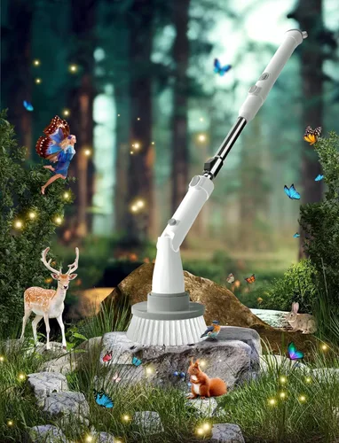 Vista 9 de Sweepulire Limpiador eléctrico giratorio para limpieza, limpiador de ducha con mango largo, 2 velocidades de centrifugado, limpiador de baño con 8