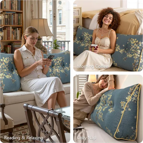 Vista 3 de WOWMAX - Almohada grande triangular con respaldo para cabecera, almohada de posicionamiento para lectura en forma de cuña, con funda extraíble