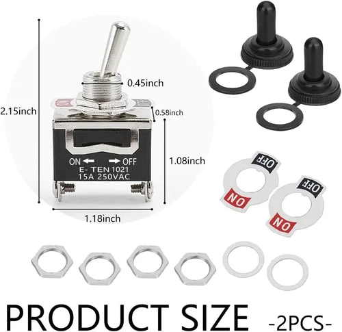 Vista 2 de 2 piezas de interruptor basculante 12V SPST de encendido/apagado impermeable para uso marino, interruptor de un polo de 15A 250V CA de metal sólido