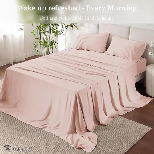 Vista 222 de URBANHUT Juego de sábanas de algodón egipcio de 1000 hilos tamaño completo, 4 piezas, suaves y transpirables, sábanas de hotel de lujo que se