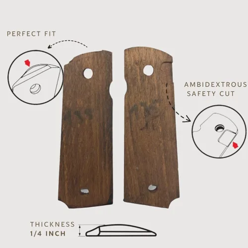 Vista 7 de Agarres de madera 1911, accesorios 1911, agarres de corte de seguridad Ambi 1911, tamaño completo 1911, para Ruger, Colt, Kimber, Tauro