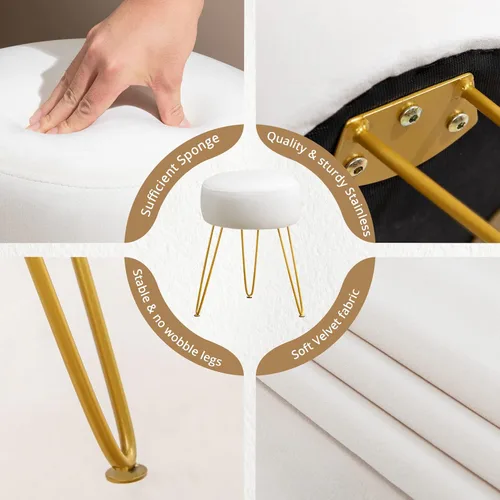Vista 5 de LUE BONA Taburete de tocador, taburetes de tocador blancos para sala de maquillaje, taburete otomano redondo, reposapiés de terciopelo para tocador