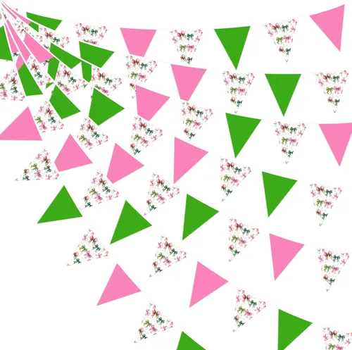Vista 17 de Decoraciones de fiesta de vaquera de 32 pies con estampado de vaca rosa intenso, bandera triangular, banderines de tela, banderines para vaqueras