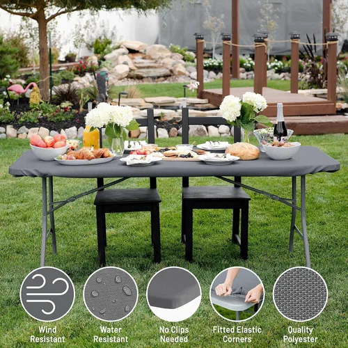 Vista 5 de Shamrock Home Mantel de poliéster ajustable de 8 pies, mantel rectangular elástico, mantel ajustable para mesas de 8 pies, funda de mesa de picnic