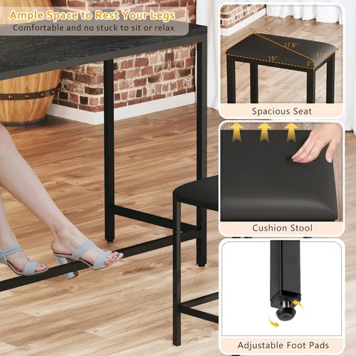 Vista 6 de HUAHUU Juego de mesa de bar y sillas para 2-4, mesa de cocina convertible en forma de L de 63 pulgadas con tomas de corriente, mesa de comedor