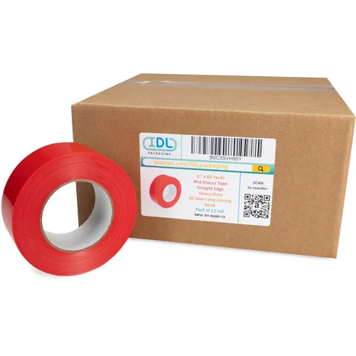 Vista 9 de IDL Packaging Cinta de estuco roja de 2 pulgadas x 60 yardas, 1 rollo, resistente, borde liso, unión de 60 días de larga duración, no deja rastros