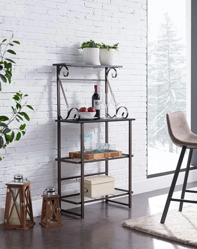 Vista 7 de Kings Brand Furniture - Estantes de cocina de metal Covington, soporte para microondas, peltre