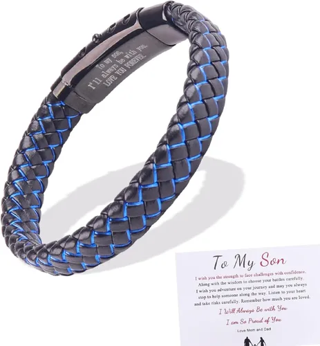 Pulsera de cuero trenzado con texto en inglés Love You Forever para hombres y niños, pulsera inspiradora de acero inoxidable, pulsera de cuero