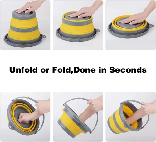 Vista 4 de Paquete de 2 cubos de plástico plegables con 1.32 galones (5L) cada uno, bañera redonda plegable, maceta al aire libre que ahorra espacio