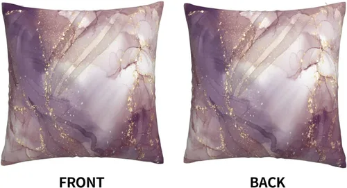 Vista 4 de VARUN Fundas de almohada de mármol rosa y morado, elegante diseño dorado con purpurina, fundas de almohada cuadradas para decoración del hogar