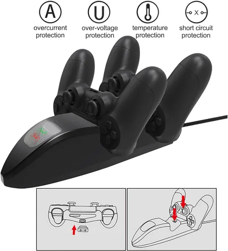 Vista 4 de Estación de carga inalámbrica para controlador de juegos, cargador de carga rápida portátil micro USB, base de carga dual inalámbrica