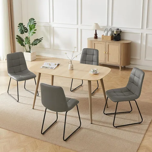 Vista 37 de HIPIHOM Mesa de comedor moderna de granja de 47.2 pulgadas, mesa de comedor rectangular de madera con patas de metal para 4 personas para comedor