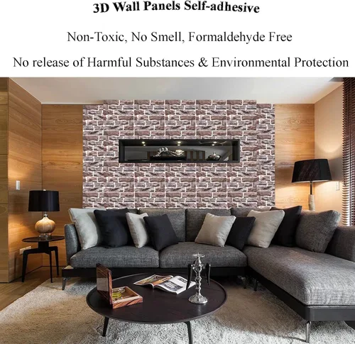 Vista 3 de Paneles de pared 3D para despegar y pegar, papel tapiz de ladrillo 3D para despegar y pegar, paquete de 10 paneles de pared de PVC autoadhesivos
