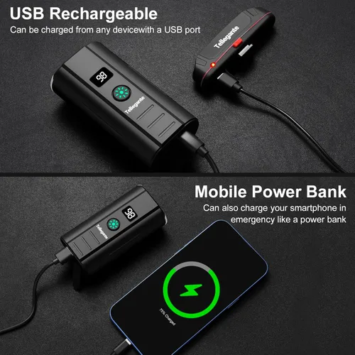 Vista 5 de 6 luces LED superbrillantes para bicicleta de noche, 6400 mAh USB recargable luces de bicicleta luces delanteras y traseras, luz trasera