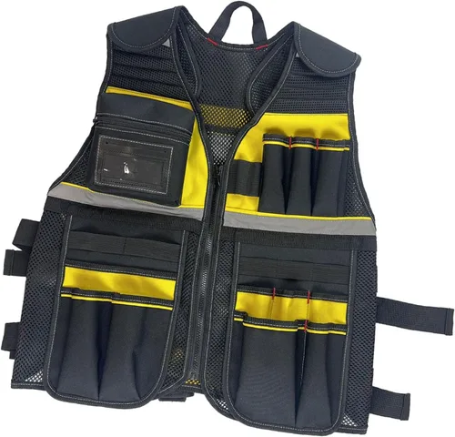 Vista 5 de Tool Vest for Men Lightweight Oxford Cloth Tool Pouch Comfortable Neck Opening with Multi Pocket for Electrician Construction