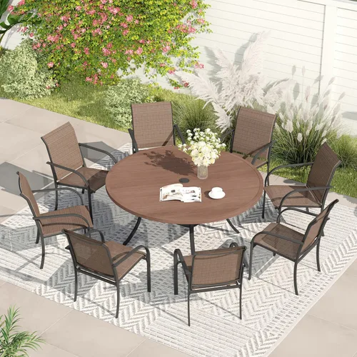 Vista 110 de VICLLAX Juego de comedor de patio de 7 piezas para 6, juego de muebles de exterior incluye mesa rectangular de 59 pulgadas para exteriores y 6