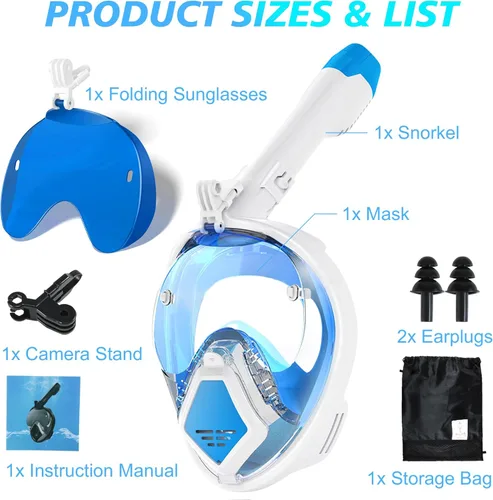Vista 2 de Devilfish Full Face Snorkel Mask Adults, Dry Top System Snorkeling Set with Foldable Sunglasses, 180 Degree Panoramic View Snorkel Gear, Scuba